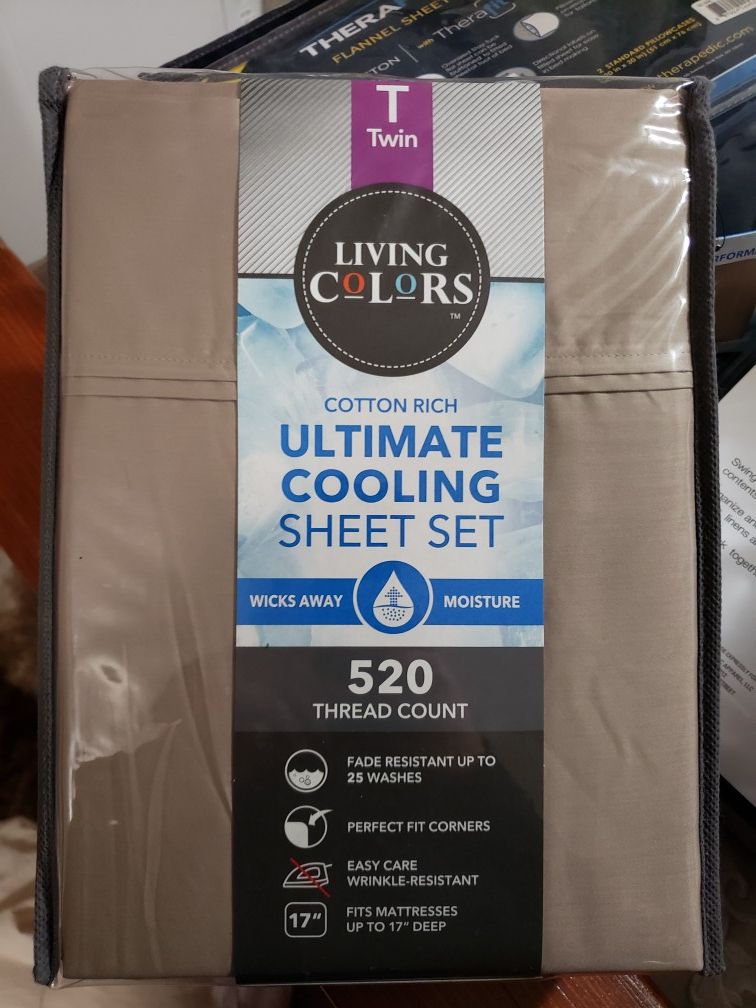 Living Colors - Cobblestone Tan Ultimate Cooling 520 Thread Count Twin 3-Piece Sheet Set