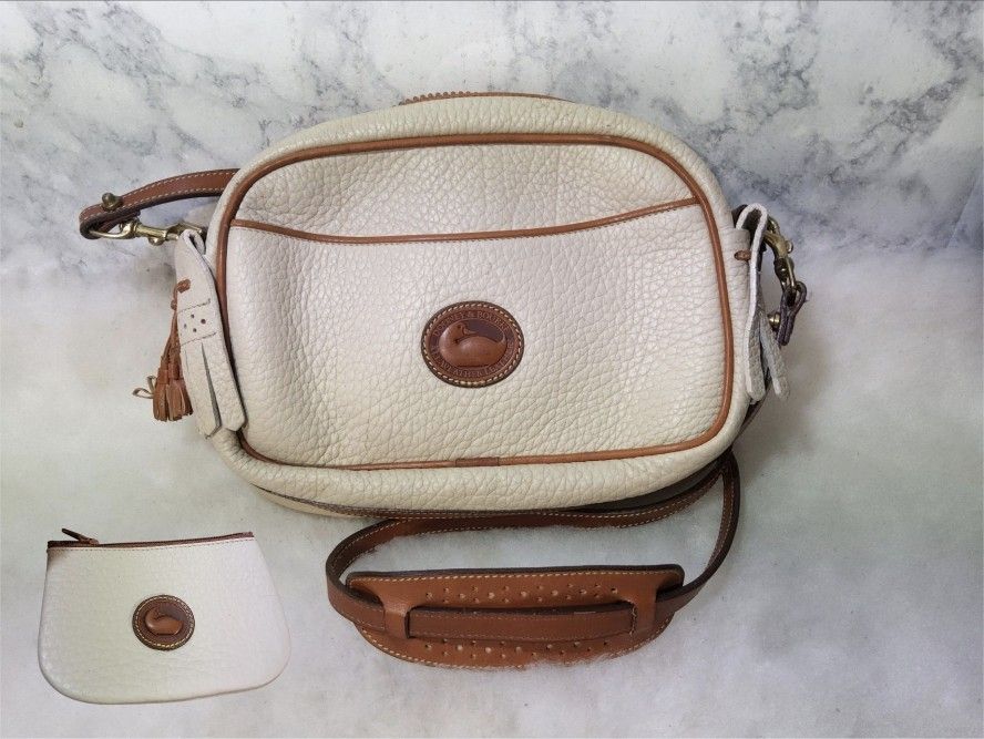 2pc Dooney Bourke Vintage Bone Beige Kilty Crossbody Wallet Bag Swt Leather RARE