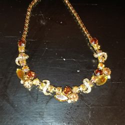 Amber Rhinstones Choker Necklace Unsigned Wiess