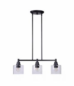 3-Light Black Linear Island Pendant Hanging Light, Kitchen Lighting with Clear Glass Shades
