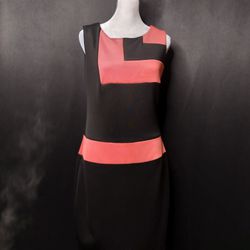 Peach And Black En Focus Studio Color Block  Sheath Sleeveless Dress (Size 8)