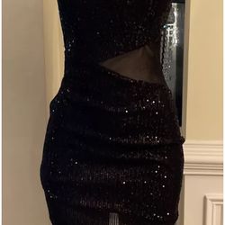 Trixxi Womens Sequin Shimmer Spaghetti Strap Mini Dress, Black, Size L, NWT