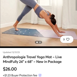 Anthropologie Travel Yoga Mat  24" x 68" New in Package
