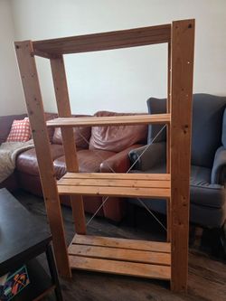 Ikea Wooden 4-Tier Ladder Shelf Rustic Brown Wood Storage Display Rack