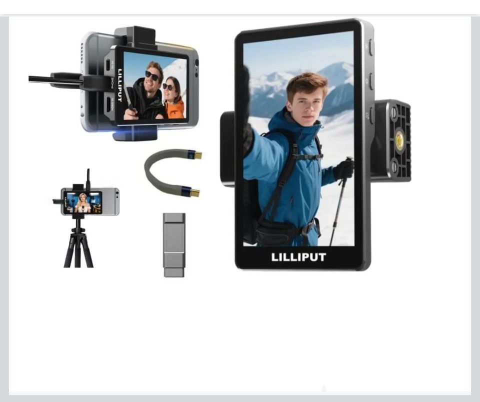 V4 Phone Vlog Selfie Monitor Screen for iPhone Rear Camera for Streaming, Tiktok,Type-C and HDMI Input, USB-C Power Output for External Devices, Video