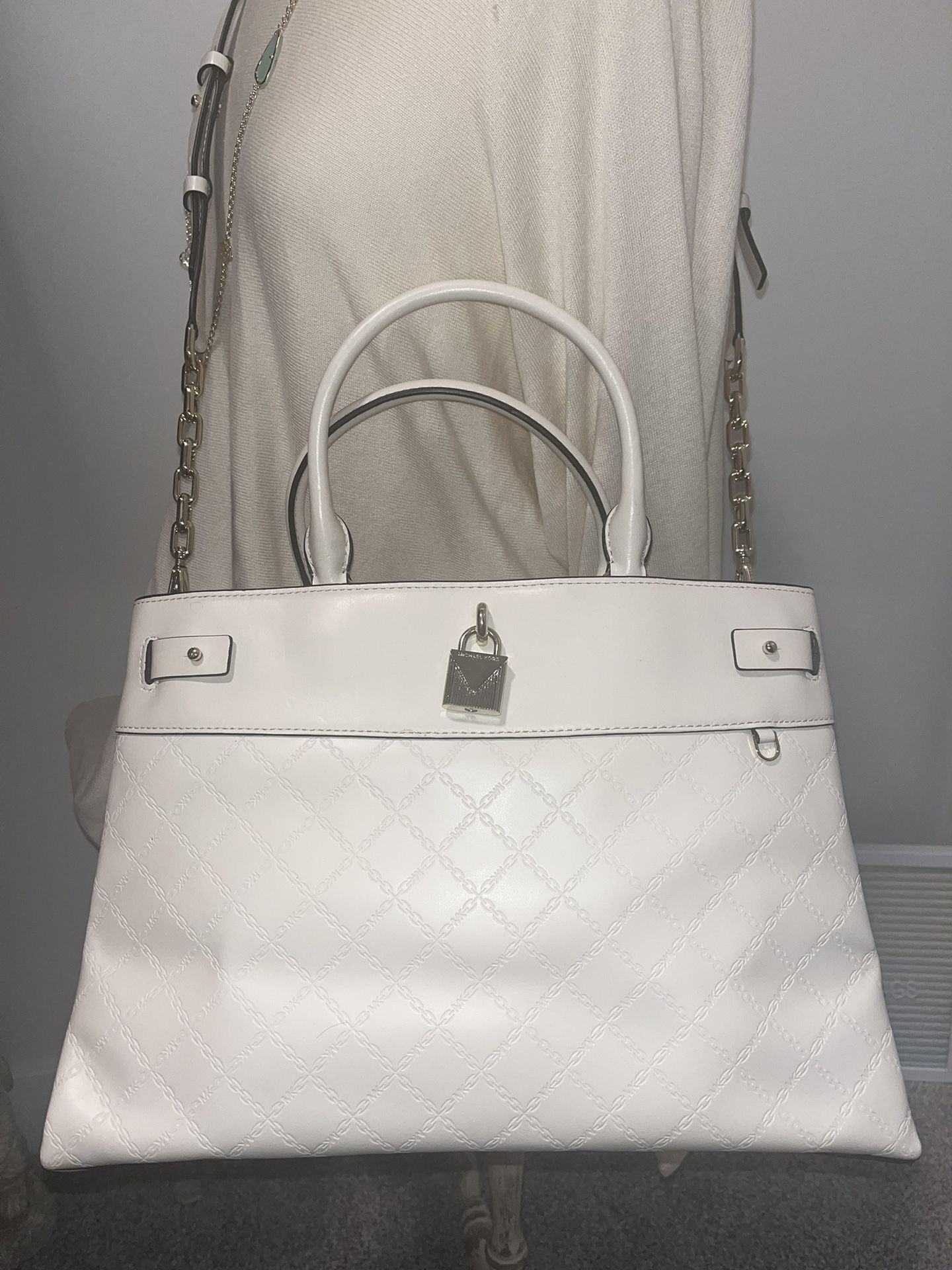 Michael Kors Gramercy Large Chain-Embossed Leather Satchel