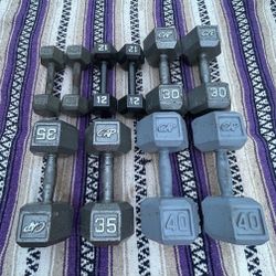 SET OF HEX STEEL DUMBBELLS (PAIRS OF) :   10s  12s   30s   35s   40s 