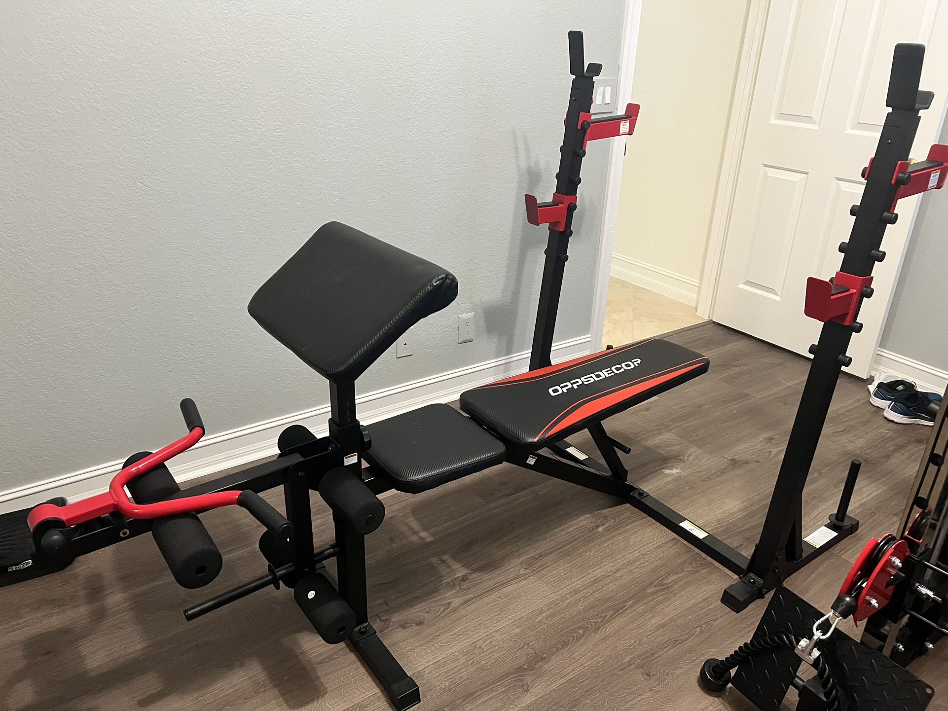 Weight Bench, Adjustable Weight-Lifting Workout Bench, Squat Rack, Leg Extension, Preacher Arm Curl Pad, Multi-Function Bench Press Set F