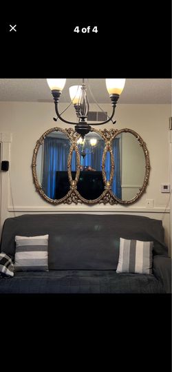 Vintage gold ornate triple mirror. 66” wide 44 “ high