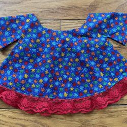 Vintage Hand Crafted Blue Tea Coozy Dress With Red Lace Edge 
