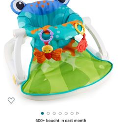 Fisher-Price Baby Portable Chair Sit-Me-Up Floor Seat with BPA-Free Teether and Crinkle -Toy, Froggy Seat Pad