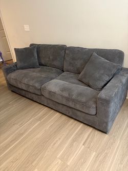 86” Charcoal Gray Corduroy 3-Seater Sofa with Pillows