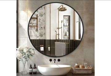 Black Frame Mirror, Bathroom Mirrors for Wall,26'' Round Circle Mirror for Entryway Bedroom Vanity(26'',Black)