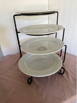 4 Tier Swivel Buffet Server Microwave,Dishwasher & Oven Safe Platters included