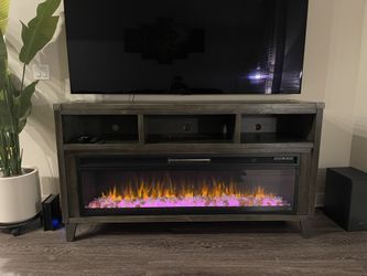 Wood TV Stand W/ Fireplace