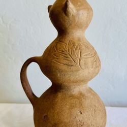 Vintage pottery terra cotta gourd  vase
