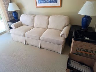 Beige Three-Seat Upholstered Sleeper Sofa