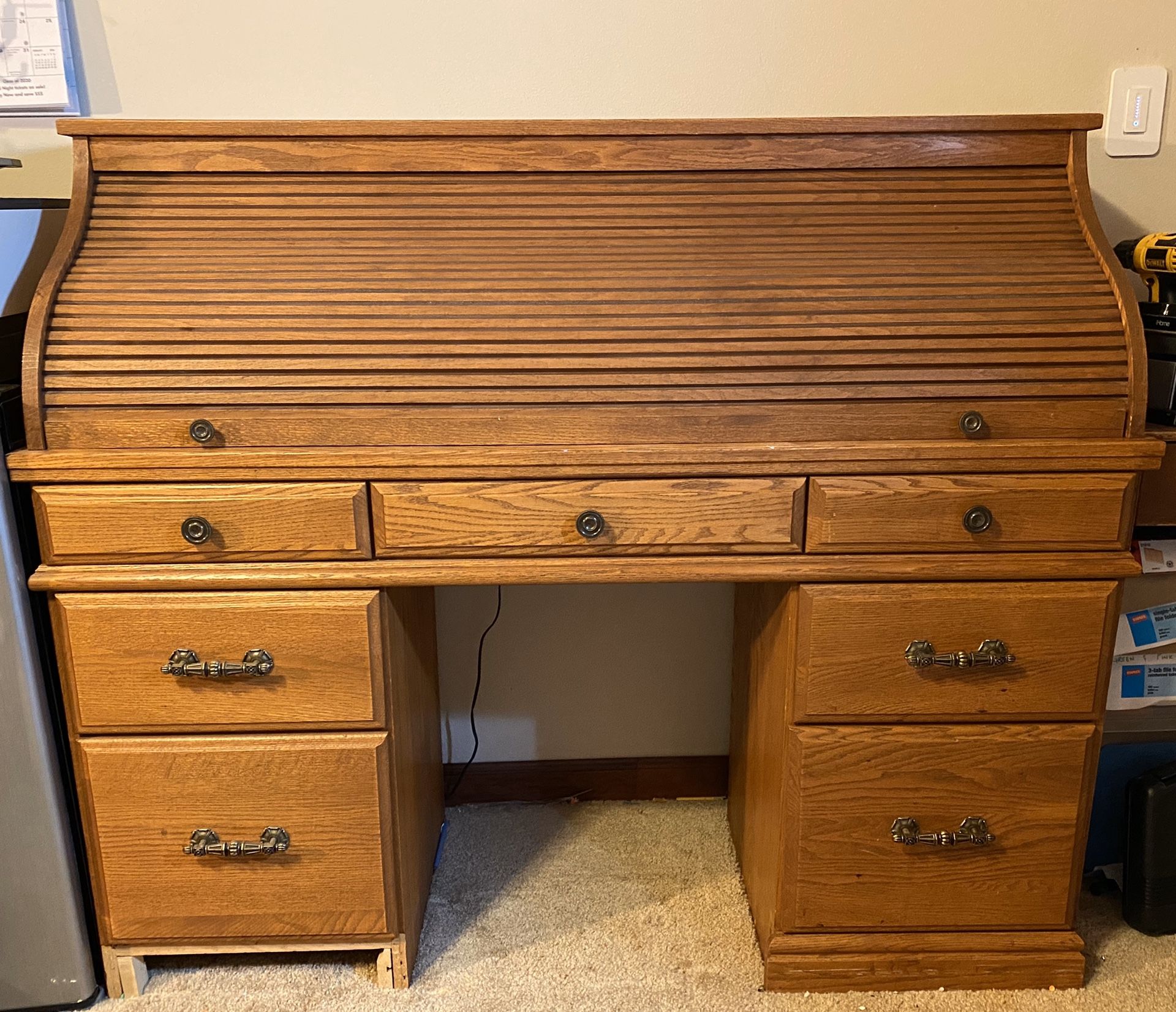 Old Roll Top Desk - Solid Wood