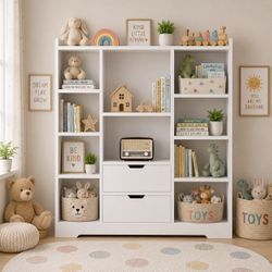 White Kids Bookcase with 2 Drawers
