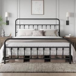 King Farmhouse Metal Bed Frame – Classic & Romantic Design