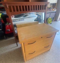 Potato barn solid wood cabinet and wood mirror-$20 for both. Higley and ray.