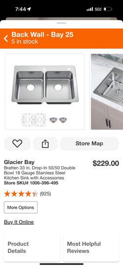 NEW Glacier Bay 33” Double Bowl Stainless Steel Sink