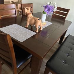 Dining Table, Chairs, and Bench.