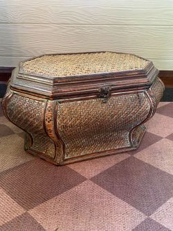 Vintage Octagonal Woven Rattan Storage Chest