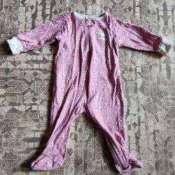 Gerber Organic 6-9M Girl's Footie Zip Up Pink Pajama