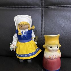  Shawnee Betsy dutch girl pitcher Original Butticki Of Sweden Handmade Wood Doll In Dress With Flowers 8" Tall 