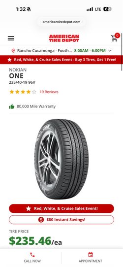 Nokian One Tire (235 40 19R) (Almost New)