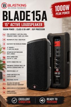 Blastking BLADE15A Powered Speaker – 1000W Peak – Excellent Condition