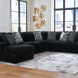 New XL Black 4pc Corduroy Ashley Brand Sectional Sofa Couch 