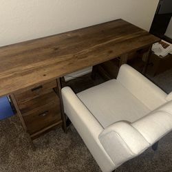 Wooden Desk with White Cloth Chair 