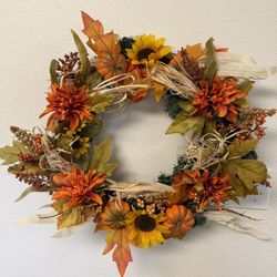 Nice 19” Round Handmade Fall Wreath.    Please Check Out My Other Items For Sale.