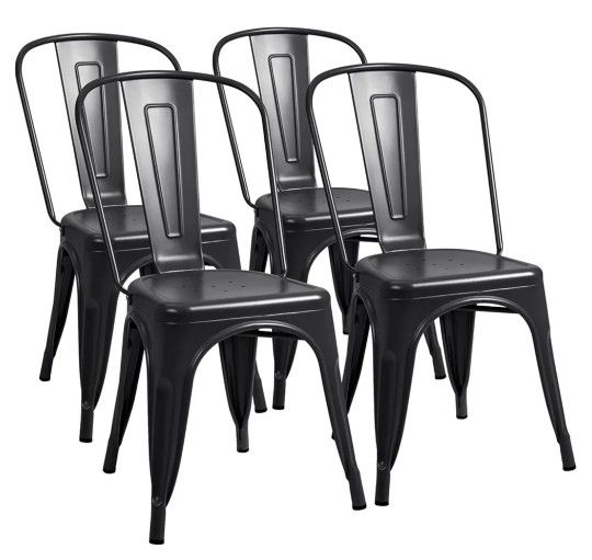 Set Of 4 Metal Dining Chair Indoor-Outdoor Use Stackable Classic Trattoria Chair Chic Dining Bistro Cafe Side Metal Chairs Set of 4