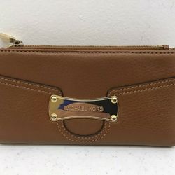 Michael Kors MK Brown Continental Zip Wallet Tan Leather