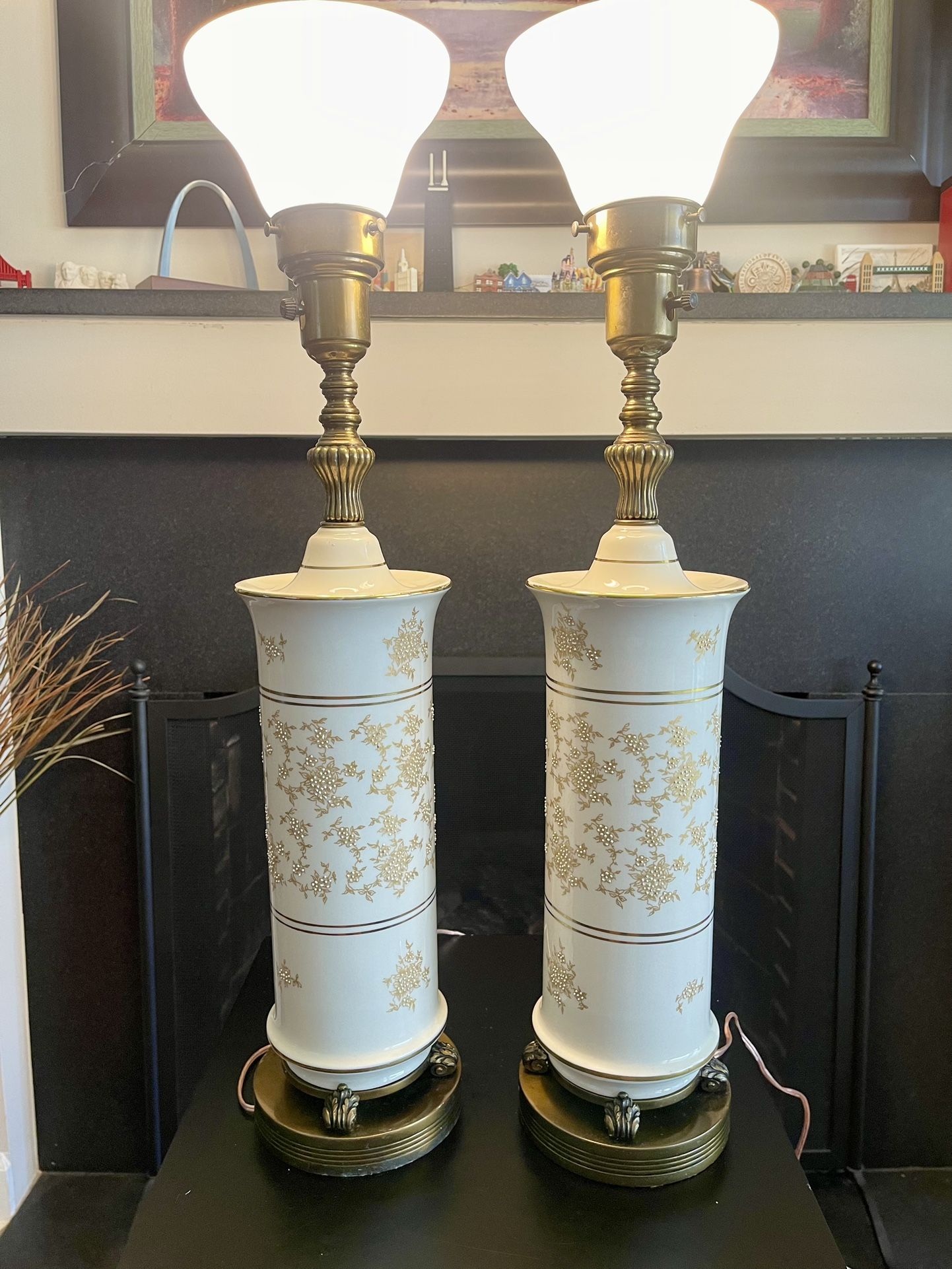 Pair of Vintage Porcelain and Brass Lamps from Crest Lamp Company Chicago