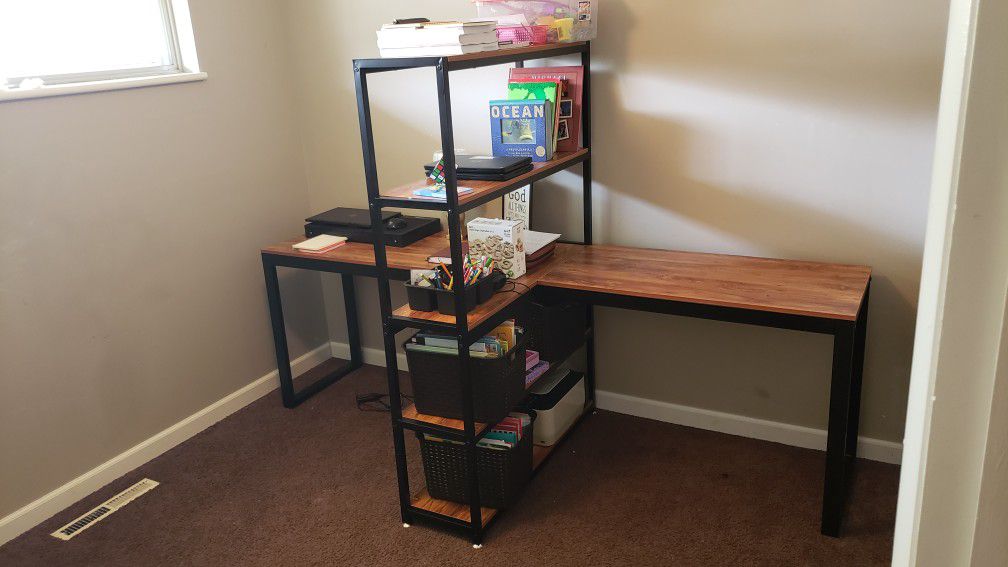 Tribesigns Two Person Computer Desk With Bookshelf