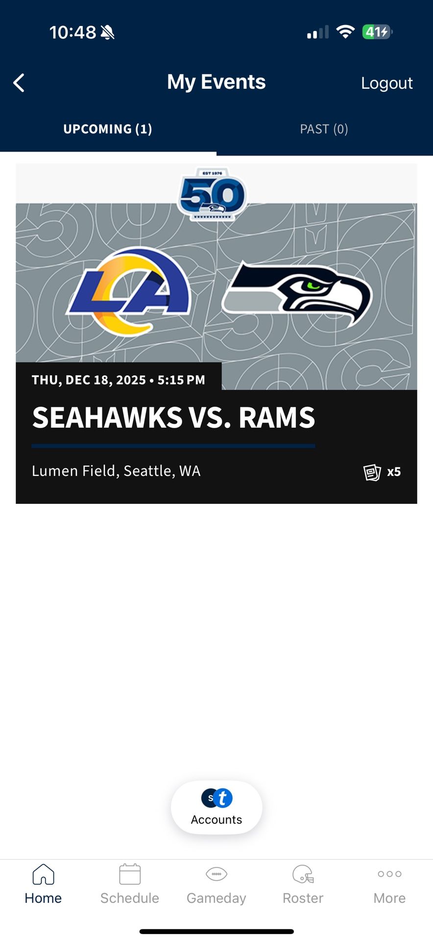 5 tickets for SEAHAWKS VS. RAMS