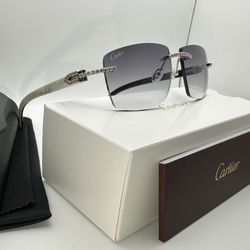 Cartier Big C Decor Diamonds White Buffalo Horn Platinum/Grey Buffs Glasses