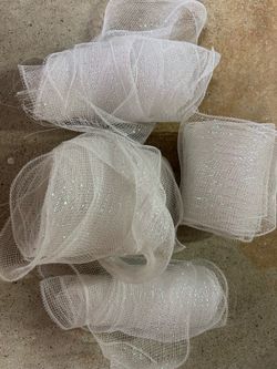 White mesh ribbon with glitter and sparkles