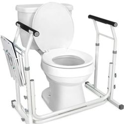 Vaunn Medical Bathroom Patented Height Adjustable Height Toilet Rail Grab Bar and Commode Safety Frame Handle