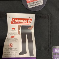 COLEMAN PANTS FLEECE LINED 36X30 NEW WITH TAGS COLOR BLACK