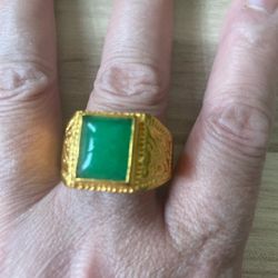 Gold Overlay Rings Natural Jade Rings Green Jade Rings Unisex 