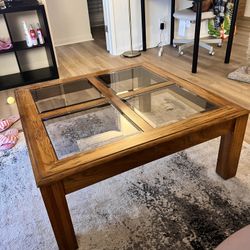 Solid Wood With 4 Glass Inserts Coffee Hable