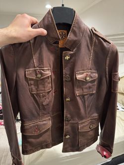 Tory Burch Military-Inspired Brown Leather Jacket