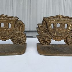 Vintage Stagecoach Solid Brass Bookends