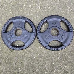 Used 10lb Pair Of Rubber Coated Grip Plates Olympic Weight Plates 
