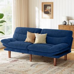 NEW Marsail 66” Convertible Futon Sofa Bed – Blue Corduroy
